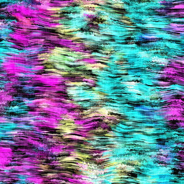 Sfondo sfocato arcobaleno acquerello tessuto lino texture. Grunge angosciato cravatta melange modello senza cuciture. Variegato luminoso effetto tessuto ombre glitch su tutta la stampa. — Foto Stock