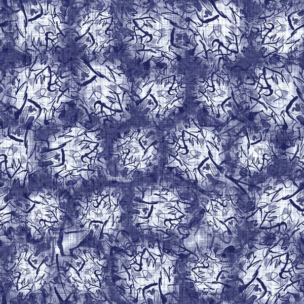 Textura de punto de garabato índigo sin costuras. Fondo de efecto teñido de algodón boro tejido azul. Batik japonés repetir resistir patrón de lavado. Mancha de tinte punteada angustiada. Asiática por todas partes impresión de tela. —  Fotos de Stock