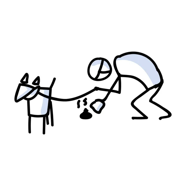 Chien personnage bâton mignon nettoyer clipart vectoriel. Bujo bullet journal style adorable chiot dessin animé sur la marche. Illustration simple de soins pour chien. SPE 10. — Image vectorielle