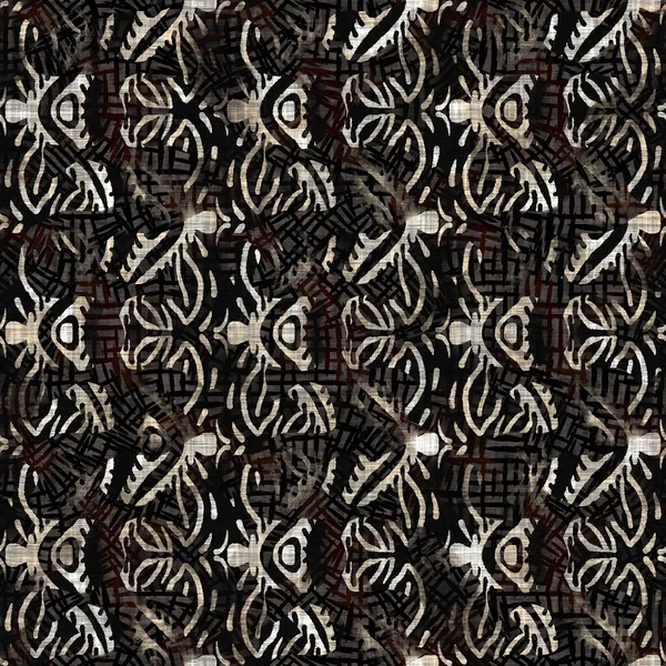 Seamless floral sepia grunge print textura fondo. Tela textil de patrón de flor moteada gastada. Grunge ropa borrosa áspera por todas partes imprimir — Foto de Stock