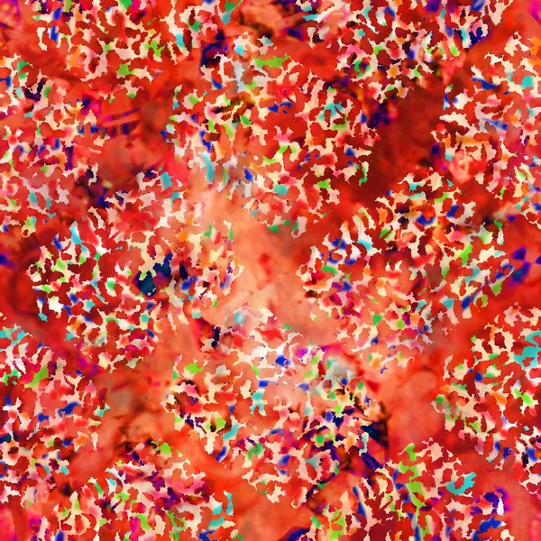 Suddig röd målerisk akvarell collage textur bakgrund. Grunge distressed tie dye camo melange sömlöst mönster. Variegerad ljus ombre glitch effekt över hela tryck. — Stockfoto