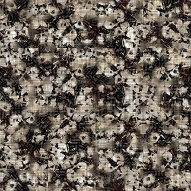 Kusursuz sepia grunge noktalı baskı dokusu arkaplanı. Eskimiş eski model tekstil kumaşı. Hırıltılı, bulanık çarşaflar her yerde. 