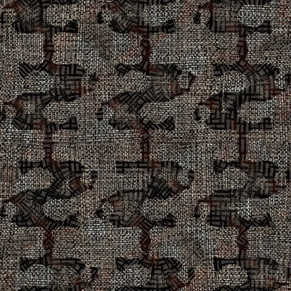 Sin costuras moderno sepia camo impresión textura fondo. Tejido textil de patrón de piel de camuflaje moteado usado. Grunge ropa borrosa áspera por todas partes imprimir —  Fotos de Stock