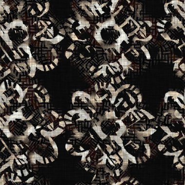 Kusursuz sepia grunge desenli arkaplan. Giyinik çiçek desenli tekstil kumaşı. Hırıltılı, bulanık çarşaflar her yerde. 