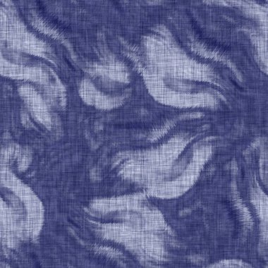 Kusursuz çivit benekli doku. Mavi örülmüş boro pamuk boyalı efekt arka planı. Japonlar batik direncini tekrarlıyor. Sıkıntılı kravat boyası beyazlatıcı. Asya füzyon izin veren kimono tekstili. Giysi izi.