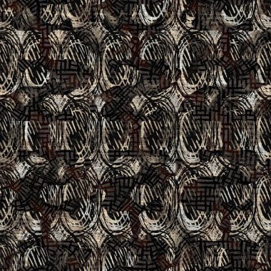 Kusursuz sepia grunge noktalı baskı dokusu arkaplanı. Eskimiş eski model tekstil kumaşı. Hırıltılı, bulanık çarşaflar her yerde. 