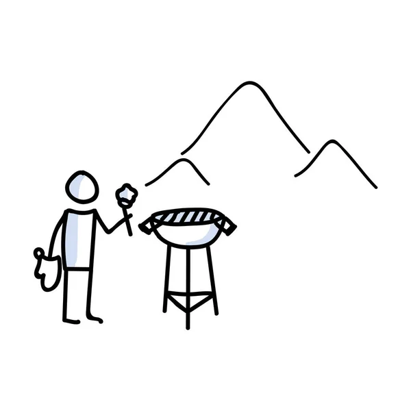 手工绘制的贴纸构思出bbq概念.简单的户外度假涂鸦图标为逗留,家庭旅行探险的一部分.简单的逃亡图解. — 图库矢量图片