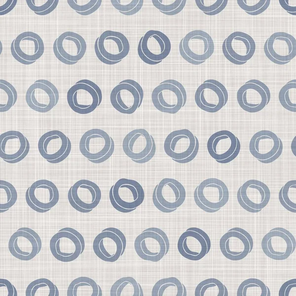 Seamless french farmhouse dotty linen pattern. Provence blue white woven texture. Shabby chic style decorative circle dot fabric background. Textile rustic all over print — Stock Photo, Image