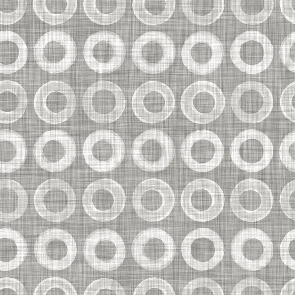 Natural gray french woven linen texture background. Dotty circle eco flax shape motif seamless pattern. Organic yarn close up weave fabric for wallpaper. Rough greige block print cloth textured canvas — Stock Photo, Image