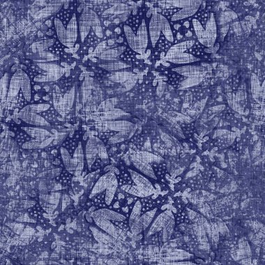 Çivit mavisi blok desenli kumaş boyalı kumaş arkaplan. Kusursuz örülmüş Japonlar batik kumaş örneklerini tekrarlıyorlar. Çiçeksel organik baskı tüm tekstil üzerinde.