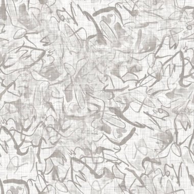 Fransız keten desenli karalama arkaplanı. Ecru flax gri karalama metni pürüzsüz desen. Kaba, gri, blok baskı bezi desenli tuval.