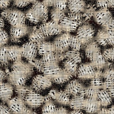 Kusursuz sepia grunge noktalı baskı dokusu arkaplanı. Eskimiş eski model tekstil kumaşı. Hırıltılı, bulanık çarşaflar her yerde. 