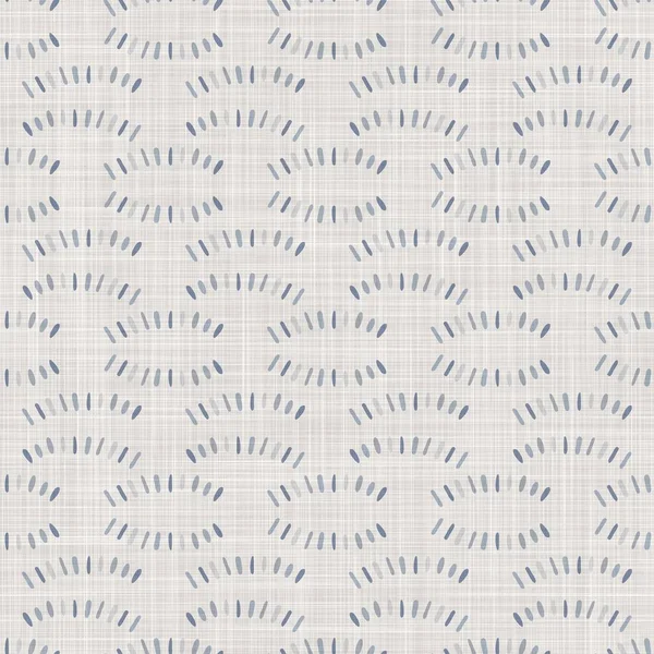 Seamless french farmhouse woven linen stripe texture. Ecru flax blue hemp fiber. Natural pattern background. Organic ticking fabric for kitchen towel material. Pinstripe material allover print