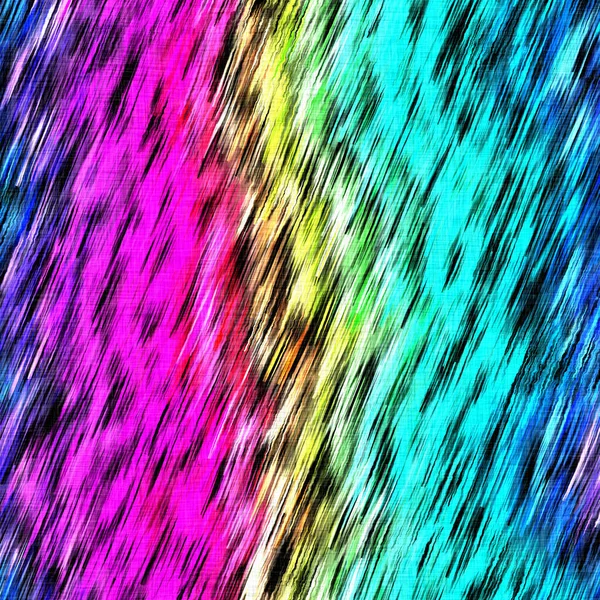 Blurry rainbow watercolor woven linen texture background. Grunge distressed tie dye melange seamless pattern. Variegated bright ombre glitch fabric effect all over print. — Stock Photo, Image