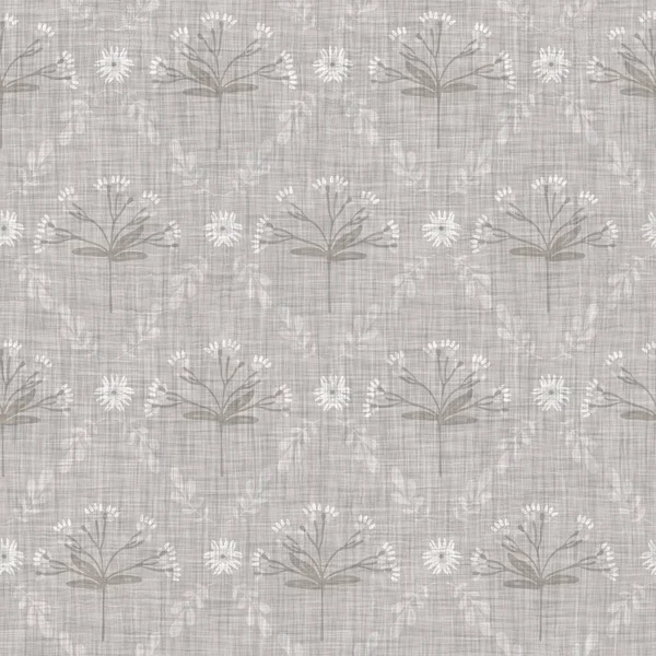 Natural gray french woven linen damask texture background. Old ecru flax wave motif seamless pattern. Organic farmhouse country weave fabric for wallpaper. — Stock Photo, Image