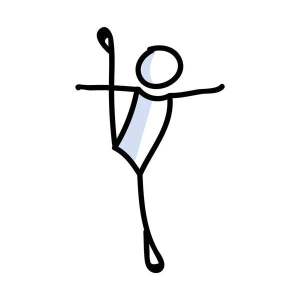 Χειροποίητο stickman μπαλέτο χορεύτρια άλμα έννοια. Απλό περίγραμμα μπαλαρίνα σχήμα doodle εικόνα κλιπ. Για την εικονογράφηση σκίτσων σε στούντιο ή θέατρο. — Διανυσματικό Αρχείο