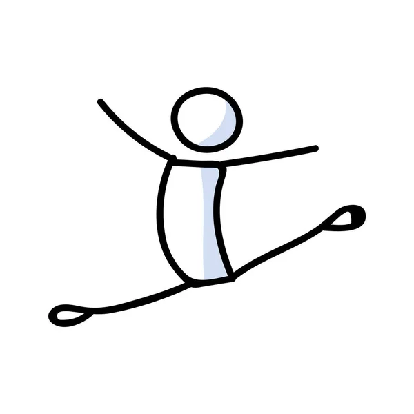 Disegnato a mano stickman ballerino concetto salto ballerino. Semplice contorno figura ballerina doodle icona clipart. Per studio di danza o teatro illustrazione schizzo esecutore. — Vettoriale Stock