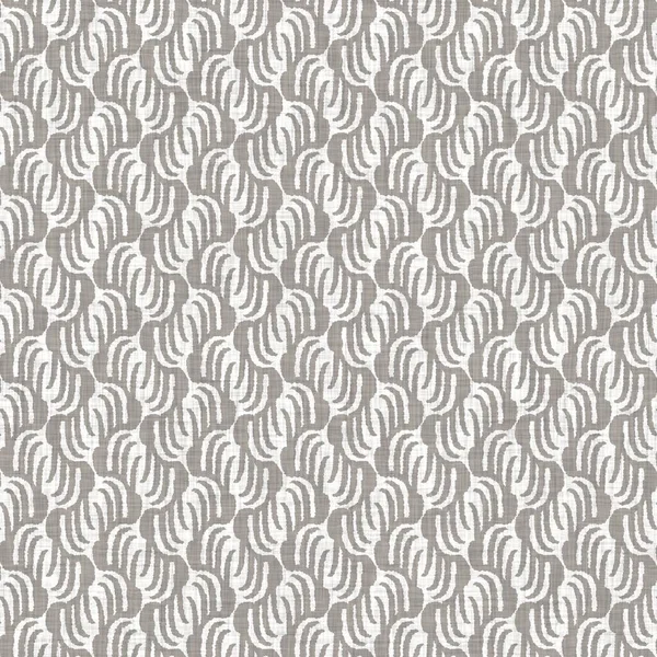 Natural gray french woven linen texture background. Old ecru flax star motif seamless pattern. Rough greige starry block print cloth textured canvas — Stock Photo, Image