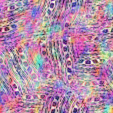 Blurry rainbow glitch artistic collage texture background. Irregular bleeding watercolor tie dye seamless pattern. Ombre distorted boho batik all over print. Variegated trendy dripping wet effect. clipart