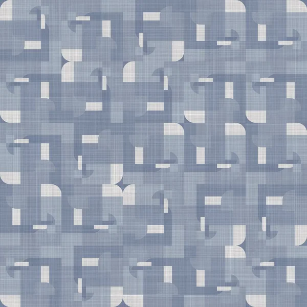 シームレスなフランスの農家リネン幾何学的なブロック印刷の背景。プロバンスブルーグレー素朴なパターンの質感。みすぼらしいシックなスタイル古い織ブラーテキスタイル｜print. — ストック写真