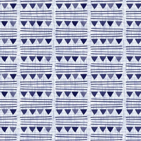 Seamless indigo washed stripe texture. Blue woven boro linen cotton dyed effect background. Japanese repeat batik resist pattern. Asian striped all over textile print. — Stock Photo, Image