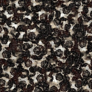 Kusursuz sepia grunge desenli arkaplan. Giyinik çiçek desenli tekstil kumaşı. Hırıltılı, bulanık çarşaflar her yerde. 