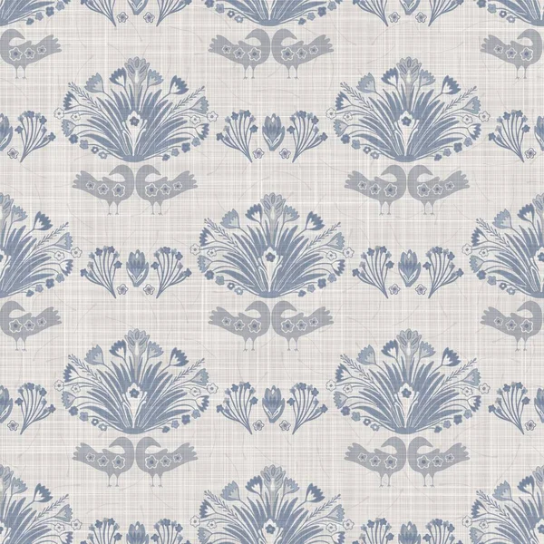 Varrat nélküli francia parasztház damaszt vászon minta. Provence kék fehér szőtt textúra. Shabby elegáns stílusú dekoratív szövet háttér. Textil rusztikus minden nyomtatott — Stock Fotó