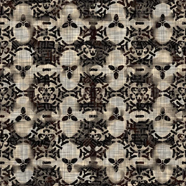 Seamless floral sepia grunge impressão textura fundo. Worn flor manchada flor padrão tecido têxtil. Grunge rugoso borrão de linho por toda a impressão — Fotografia de Stock