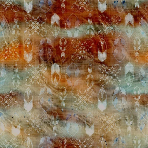 Blurry watercolor glitch artistik latar belakang tekstur damask. Pendarahan tidak teratur mengikat pola pewarna mulus. Ombre terdistorsi boho batik seluruh cetak. Variasi ornamen efek basah gelap. — Stok Foto