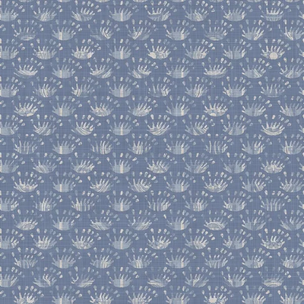 Seamless french farmhouse linen printed floral damask background. Provence blue gray linen pattern texture. Shabby chic style woven blur background. Textile rustic all over print