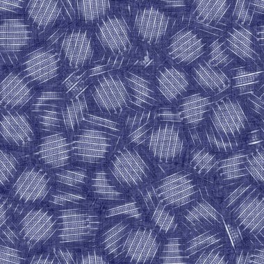Kusursuz çivit karalama dokusu. Mavi örülmüş boro pamuk boyalı efekt arka planı. Japonlar tekrar ediyorum: Batik yıkamaya karşı koyuyor. Sıkıntılı noktalı boya lekesi. Kumaş izinin her yeri Asyalı..
