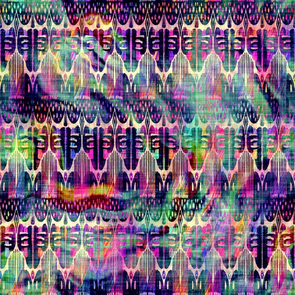 Blurry watercolor glitch artistic motif texture background. Irregular bleeding tie dye seamless pattern. Ombre distorted boho batik all over print. Variegated trendy moody dark batik wet effect. — Stock Photo, Image