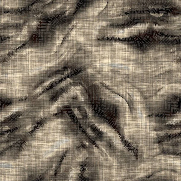 Sin costuras moderno sepia camo impresión textura fondo. Tejido textil de patrón de piel de camuflaje moteado usado. Grunge ropa borrosa áspera por todas partes imprimir —  Fotos de Stock