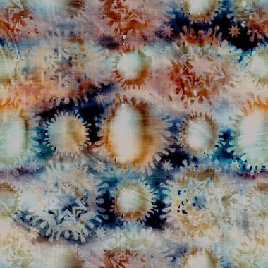 Bulanık suluboya arızası sanatsal motif doku arka planı. Düzensiz kanlı kravat, kusursuz boya deseni. Ombre boho batik 'i her yerde bozmuş. Değişik modaya uygun karamsar koyu ıslak efekt.