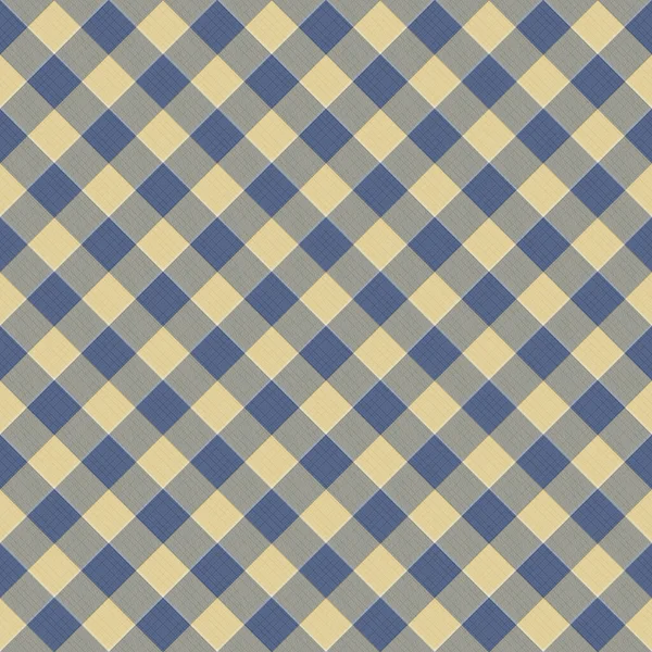 Seamless french blue yellow farmhouse style gingham texture. Woven linen check cloth pattern background. Tartan plaid closeup weave fabric for kitchen towel material. Checkered fiber picnic table — Stock Photo, Image