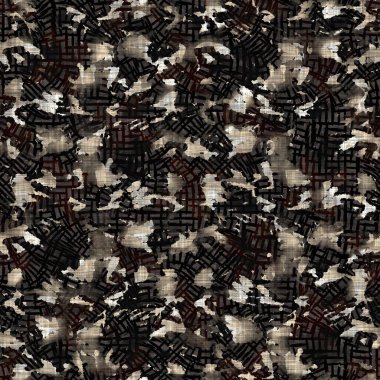 Kusursuz modern sepia camo baskı dokusu arka planı. Benekli kamuflaj deri desenli tekstil kumaş. Hırıltılı, bulanık çarşaflar her yerde. 