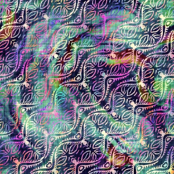 Blurry rainbow glitch artistic damask texture background. Irregular bleeding watercolor tie dye seamless pattern. Ombre distorted boho cloth all over print. Variegated trendy dripping wet effect. — Stock Photo, Image