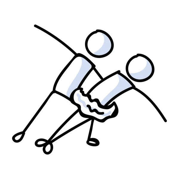 Concetto di coppia ballerino stickman disegnato a mano. Semplice contorno figura ballerina doodle icona clipart. Per studio di danza o teatro illustrazione schizzo esecutore. — Vettoriale Stock