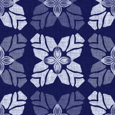 Kusursuz çivit mavisi dokusu. Donanma mavisi işlemeli pamuk boyalı efekt arka planı. Japonlar batik direncini tekrarlıyor. Kumaşın her yerinde Asya füzyonu var..