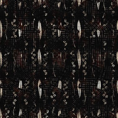 Kusursuz sepia grunge desenli arkaplan. Giyinik çiçek desenli tekstil kumaşı. Hırıltılı, bulanık çarşaflar her yerde. 