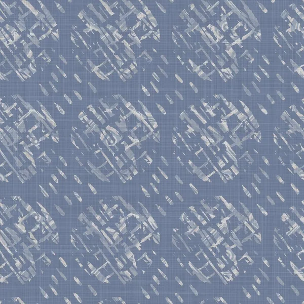 シームレスなフランスの農家のドッティリネンパターン。プロバンスブルーホワイト織テクスチャ。みすぼらしいシックなスタイルの装飾サークルドット生地の背景。織物｜print — ストック写真
