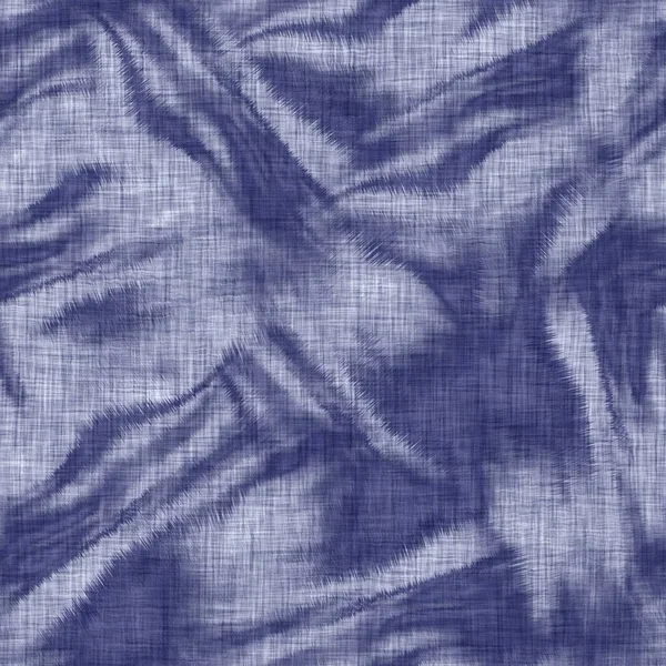 Naadloze indigo gevlekte textuur. Blauw geweven boro katoen geverfd effect achtergrond. Japanse herhaal batik weerstandspatroon. Vervloekt bindmiddel. Aziatische fusie allover kimono textiel. Bedrukte weefsels — Stockfoto