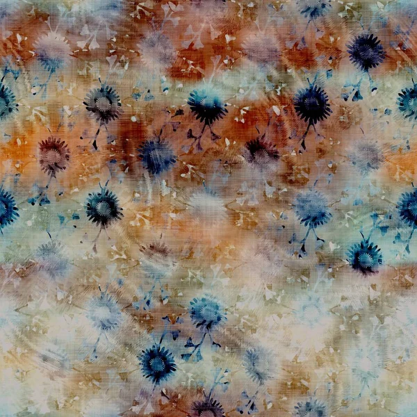 Verschwommenes Aquarell glitch kreative florale Textur Hintergrund. Unregelmäßige Blutungen färben nahtlose Muster ein. Ombre verzerrte Boho-Batik überall im Druck. Bunte launische dunkle Blume nass Wirkung. — Stockfoto