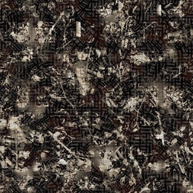 Kusursuz sepia grunge noktalı baskı dokusu arkaplanı. Eskimiş eski model tekstil kumaşı. Hırıltılı, bulanık çarşaflar her yerde. 