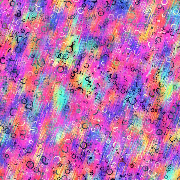 Suddig regnbåge glitch konstnärlig dot textur bakgrund. Oregelbunden blödning akvarell slips färgämne sömlöst mönster. Ombre förvrängd boho cirkel över hela utskriften. Variegerad trendig droppande våt effekt. — Stockfoto
