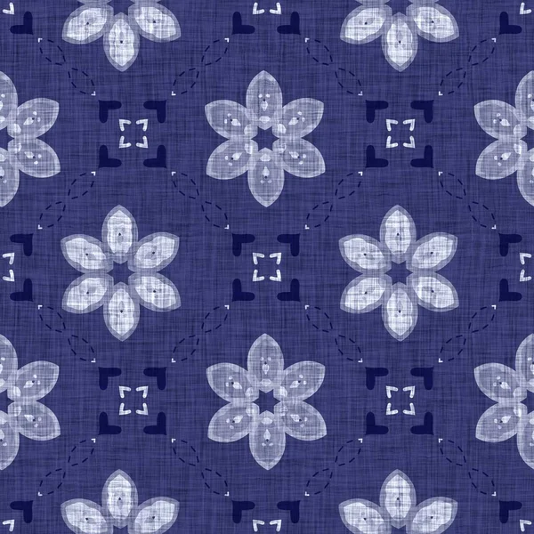 Kusursuz çivit mavisi dokusu. Donanma mavisi işlemeli pamuk boyalı efekt arka planı. Japonlar batik direncini tekrarlıyor. Kumaşın her yerinde Asya füzyonu var..