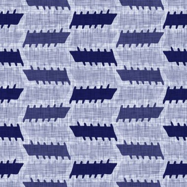 Kusursuz çivit desenli. Mavi örülmüş boro keten pamuk boyalı efekt arka planı. Japonlar batik direncini tekrarlıyor. Tekstil izlerinin her yerinde Asya çizgileri var..