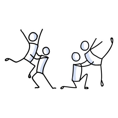 El çizimi eşcinsel erkek stickman balerin seti konsepti. Basit taslak iki erkek balerin karalama ikonu klibi. lgbtq dans stüdyosu veya gururlu tiyatro sanatçısı çizimi için.. 