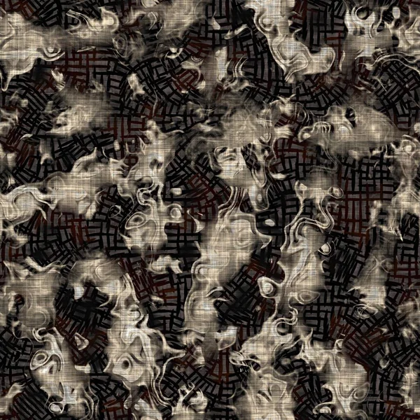 Sans couture moderne sépia camo impression texture arrière-plan. Porté tissu textile motif peau de camouflage marbré. Grunge brut lin flou partout imprimer — Photo