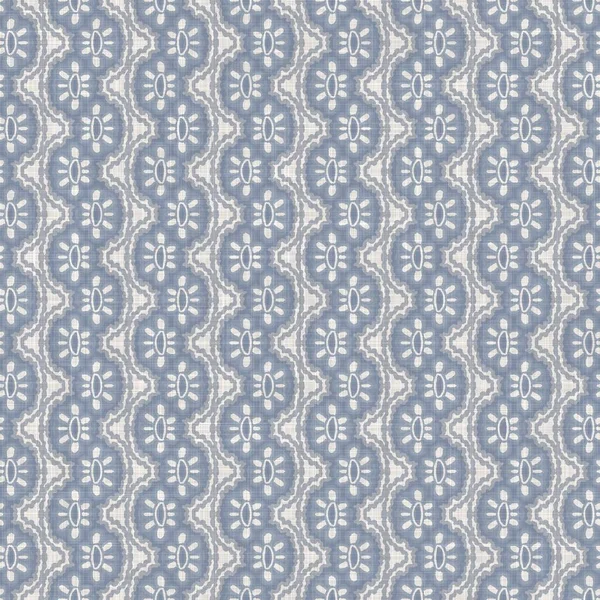 Inconsútil casa de campo francesa de lino impreso fondo damasco floral. Provenza azul gris textura patrón de lino. Estilo elegante Shabby tejido fondo borroso. Textil rústico por todas partes imprimir — Foto de Stock